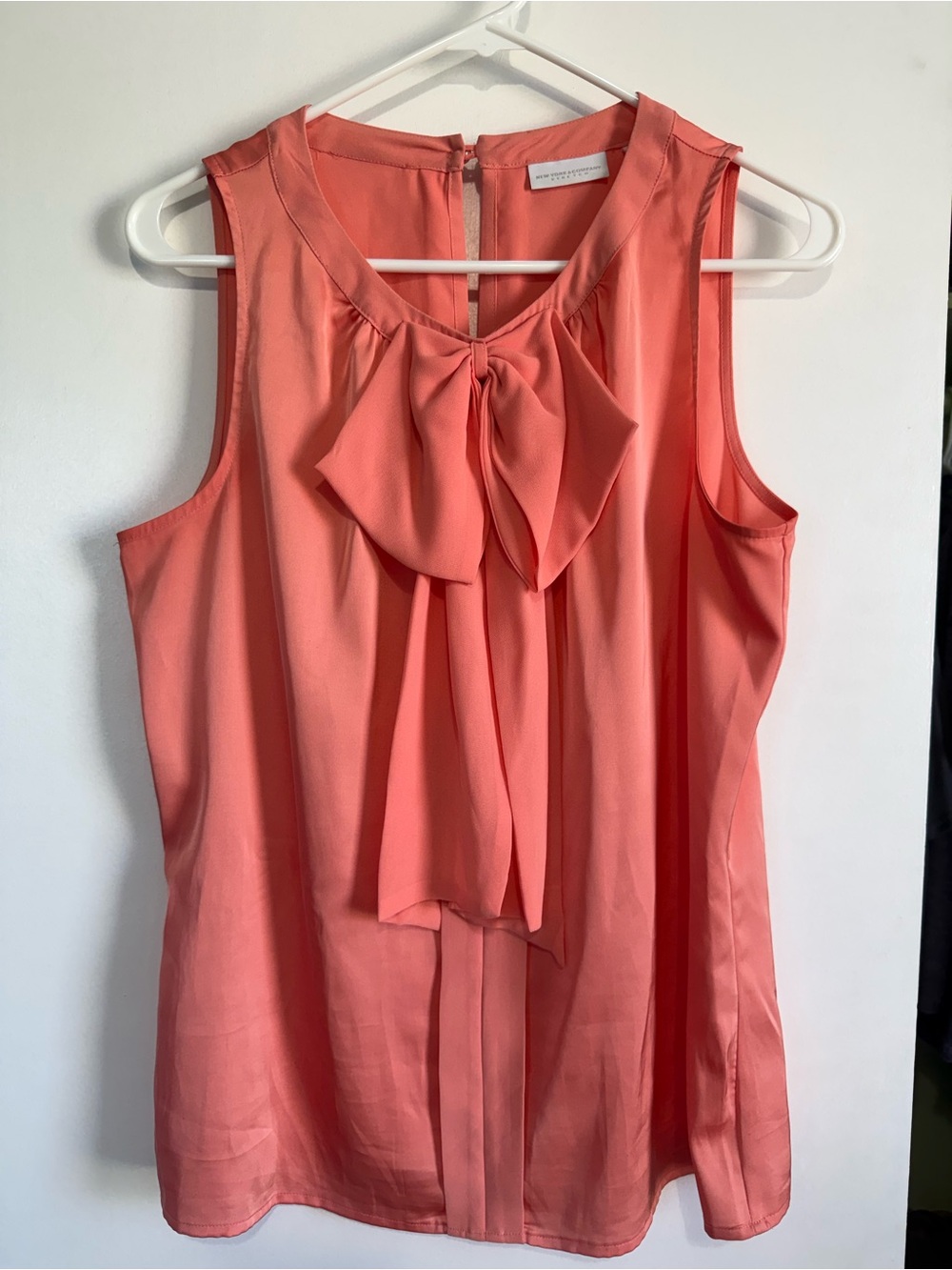 New York and Company Coral-Peach Bow Front Sleeveless Top